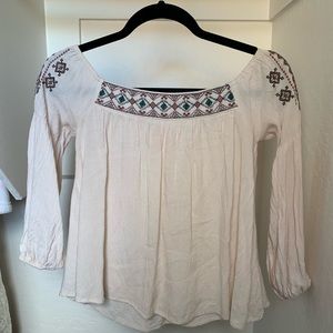 Tan off the shoulder boho blouse